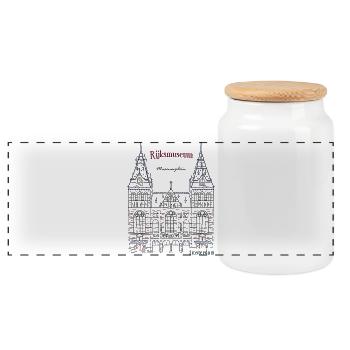 Amsterdam Rijksmuseum, Pays-Bas, dessin à la main - Boîte à biscuits avec couvercle en bois - blanc - Devant