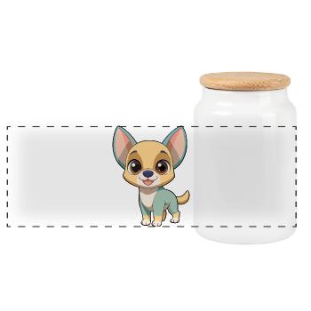 Adorable chiwawa cartoon with big eyes - Panoramic Cookie Jar with Wooden Lid - white - Front