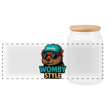 Womby Style Biber mit Sonnenbrillen - Panorama Keksdose mit Holzdeckel - Weiß - Vorne