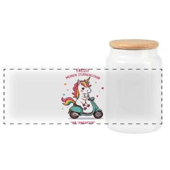 Roller-Einhorn - Panorama Keksdose mit Holzdeckel - Weiß - Vorne