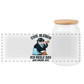 Penguin Cocktail Anzug - Panorama Keksdose mit Holzdeckel - Weiß - Vorne