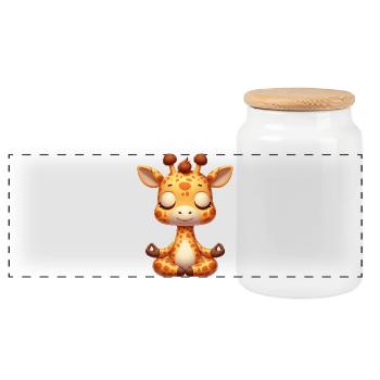 Cute Giraffe Yoga Meditation Relaxation Cartoon - Panoramic Cookie Jar with Wooden Lid - white - Front