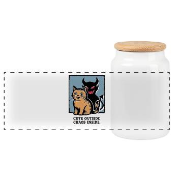 Mignon Extérieur Chaos À L’intérieur Diabolique Chat Drôle Chemise - Boîte à biscuits avec couvercle en bois - blanc - Devant