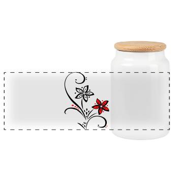 Ornament mit kleinen Blüten - Panorama Keksdose mit Holzdeckel - Weiß - Vorne