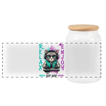 KatzenDJ Hip-Hop Splash - Panorama Keksdose mit Holzdeckel - Weiß - Vorne