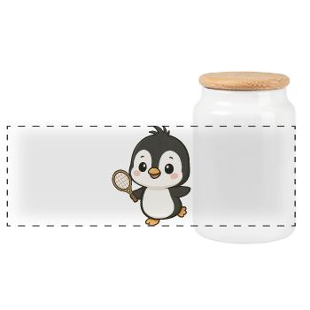 Süßer Pinguin Tennis Spieler Cartoon Chibi Sport - Panorama Keksdose mit Holzdeckel - Weiß - Vorne