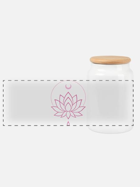 Lotus & Mond - Spirituelles Yoga Design in Rosa - Panorama Keksdose mit Holzdeckel - Weiß