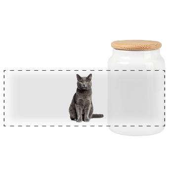 Grey Cat – Gentle, stylish & to fall in love with! - Panoramic Cookie Jar with Wooden Lid - white - Front