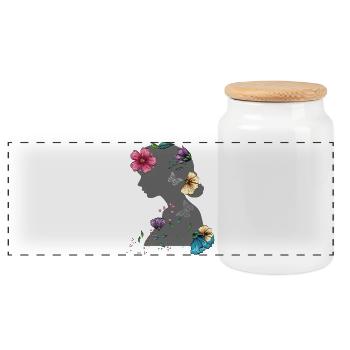 Girl with flowers in her hair Flower Power - Panoramic Cookie Jar with Wooden Lid - white - Front