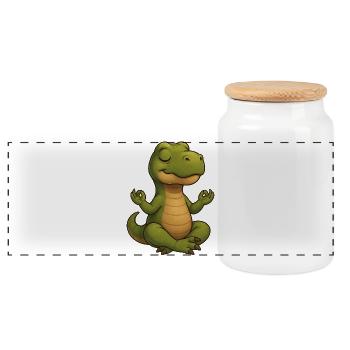 Dino T-Rex Dinosaure Yoga Méditation Relax - Boîte à biscuits avec couvercle en bois - blanc - Devant