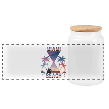 Miami Beach Sunset Silhouette Design - Panoramic Cookie Jar with Wooden Lid - white - Front