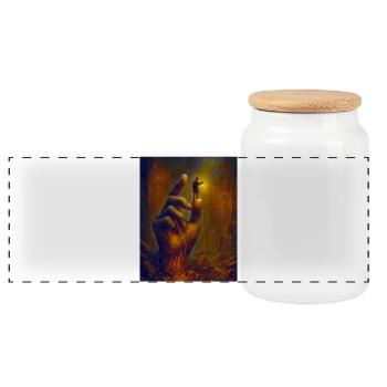Echoes of the Buried Titan - Panoramic Cookie Jar with Wooden Lid - white - Front