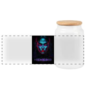 Nemesis – Cyber Face of Darkness - Panoramic Cookie Jar with Wooden Lid - white - Front