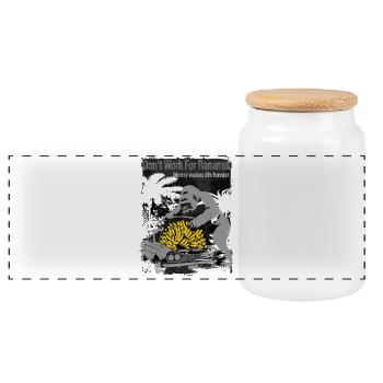 Banana Monkey Car Caricature Design - Panoramic Cookie Jar with Wooden Lid - white - Front