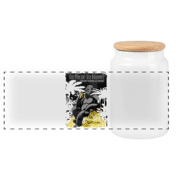 Primal Ape with Banana Pile - Panoramic Cookie Jar with Wooden Lid - white - Front