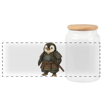 Historical Samurai Penguin with Katana Japan Cult - Panoramic Cookie Jar with Wooden Lid - white - Front