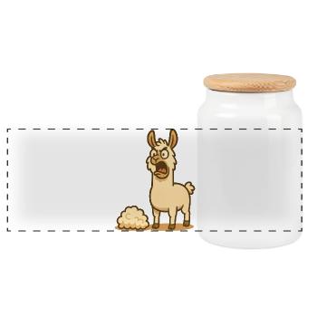 Humorous llama illustration - Panoramic Cookie Jar with Wooden Lid - white - Front