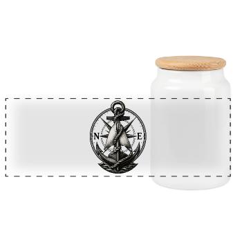 Vintage Nautischer Anker Kompass Emblem - Panorama Keksdose mit Holzdeckel - Weiß - Vorne