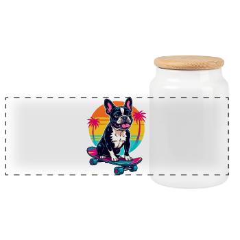 Skater Bulldogge - Panorama Keksdose mit Holzdeckel - Weiß - Vorne