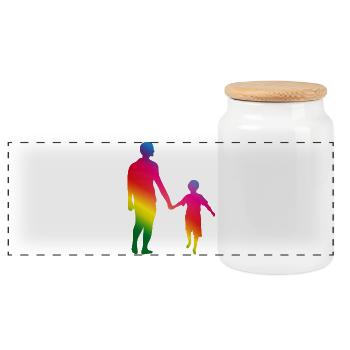 Father and son hand in hand - Panoramic Cookie Jar with Wooden Lid - white - Front