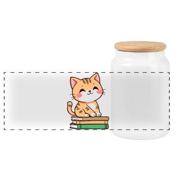 Katze mit Büchern - Panorama Keksdose mit Holzdeckel - Weiß - Vorne