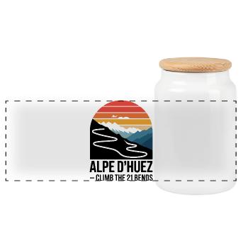 Alpe d'Huez 21 Kurven Straßenradsport Kunst - Panorama Keksdose mit Holzdeckel - Weiß - Vorne