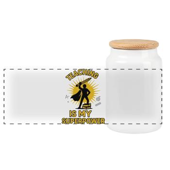 Teacher Superhero Design - Panoramic Cookie Jar with Wooden Lid - white - Front
