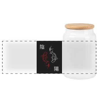 Yin & Yang Koi – Minimalistische japanische Balanc - Panorama Keksdose mit Holzdeckel - Weiß - Vorne