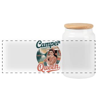 Camper Queen Retro Camping - Panoramic Cookie Jar with Wooden Lid - white - Front