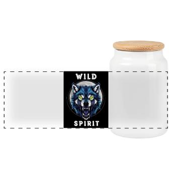Wilder Wolf Geist Dinosaurier Design - Panorama Keksdose mit Holzdeckel - Weiß - Vorne