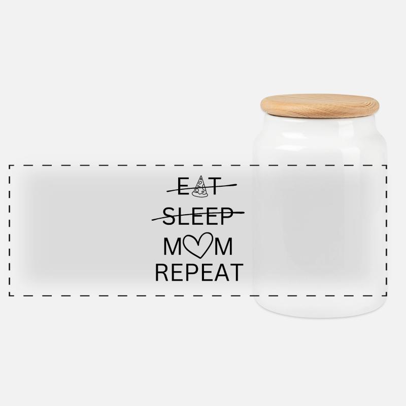 Eat, Sleep, Mom, Repeat - Panorama Keksdose mit Holzdeckel - Weiß