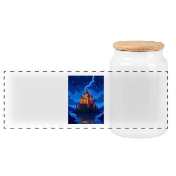 Enchanted Castle with Night Lightning - Panoramic Cookie Jar with Wooden Lid - white - Front