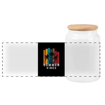 Ambiance estivale avec des palmiers et des blocs de couleurs - Boîte à biscuits avec couvercle en bois - blanc - Devant