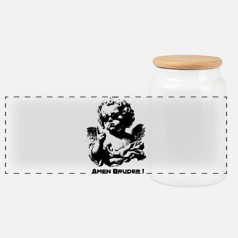 Kid - Angel - Panoramic Cookie Jar with Wooden Lid - white
