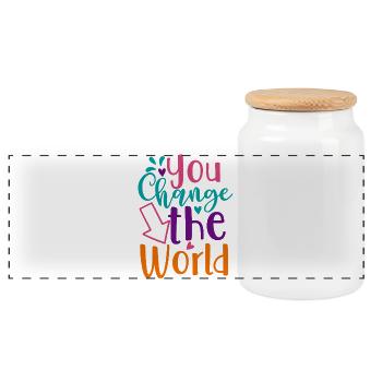 You change the world – Inspiring design - Panoramic Cookie Jar with Wooden Lid - white - Front