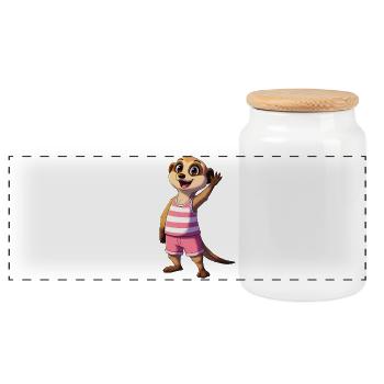 Verspieltes Erdmännchen-Motiv in Pink Streifen - Panorama Keksdose mit Holzdeckel - Weiß - Vorne