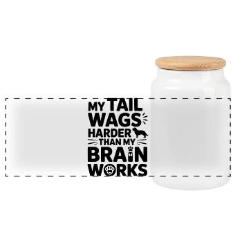 Funny Dog Quote Tail Wags  - Panoramic Cookie Jar with Wooden Lid - white - Front