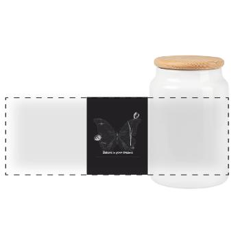 Papillon avec un message inspirant en noir et blanc - Boîte à biscuits avec couvercle en bois - blanc - Devant