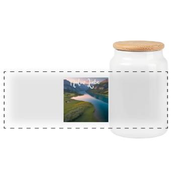 Nature Love Mountain Lake Landscape - Panoramic Cookie Jar with Wooden Lid - white - Front