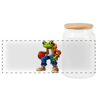 Frösche Basketball / Basketballerin Frosch - Panorama Keksdose mit Holzdeckel - Weiß - Vorne