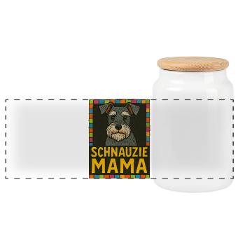 Schnauzie Mama Dog Illustration - Panoramic Cookie Jar with Wooden Lid - white - Front