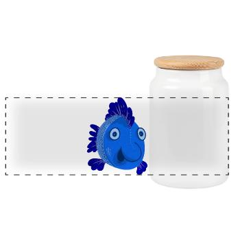 Poisson bleu - Boîte à biscuits avec couvercle en bois - blanc - Devant