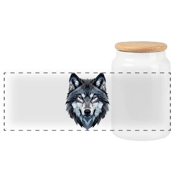 Wolf - Panoramic Cookie Jar with Wooden Lid - white - Front