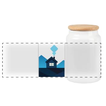 Abstract Minimalist House in Blue - Panoramic Cookie Jar with Wooden Lid - white - Front