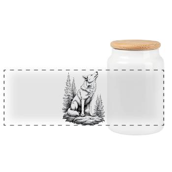 Loup Rock Dessin Croquis Noir Blanc - Boîte à biscuits avec couvercle en bois - blanc - Devant