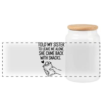 Drôle de sœur amour collation humour citation - Boîte à biscuits avec couvercle en bois - blanc - Devant