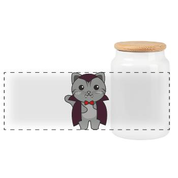 Cat Happy Halloween Cute Vampire Costume - Panoramic Cookie Jar with Wooden Lid - white - Front