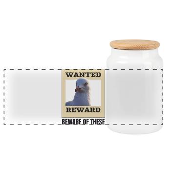 Humorous Seagull Wanted Poster - Panoramic Cookie Jar with Wooden Lid - white - Front