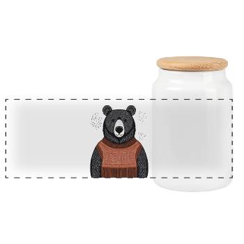 Cozy bear - Panoramic Cookie Jar with Wooden Lid - white - Front