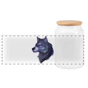 Motif de grande nuit dessiné à la main avec un loup mystique - Boîte à biscuits avec couvercle en bois - blanc - Devant